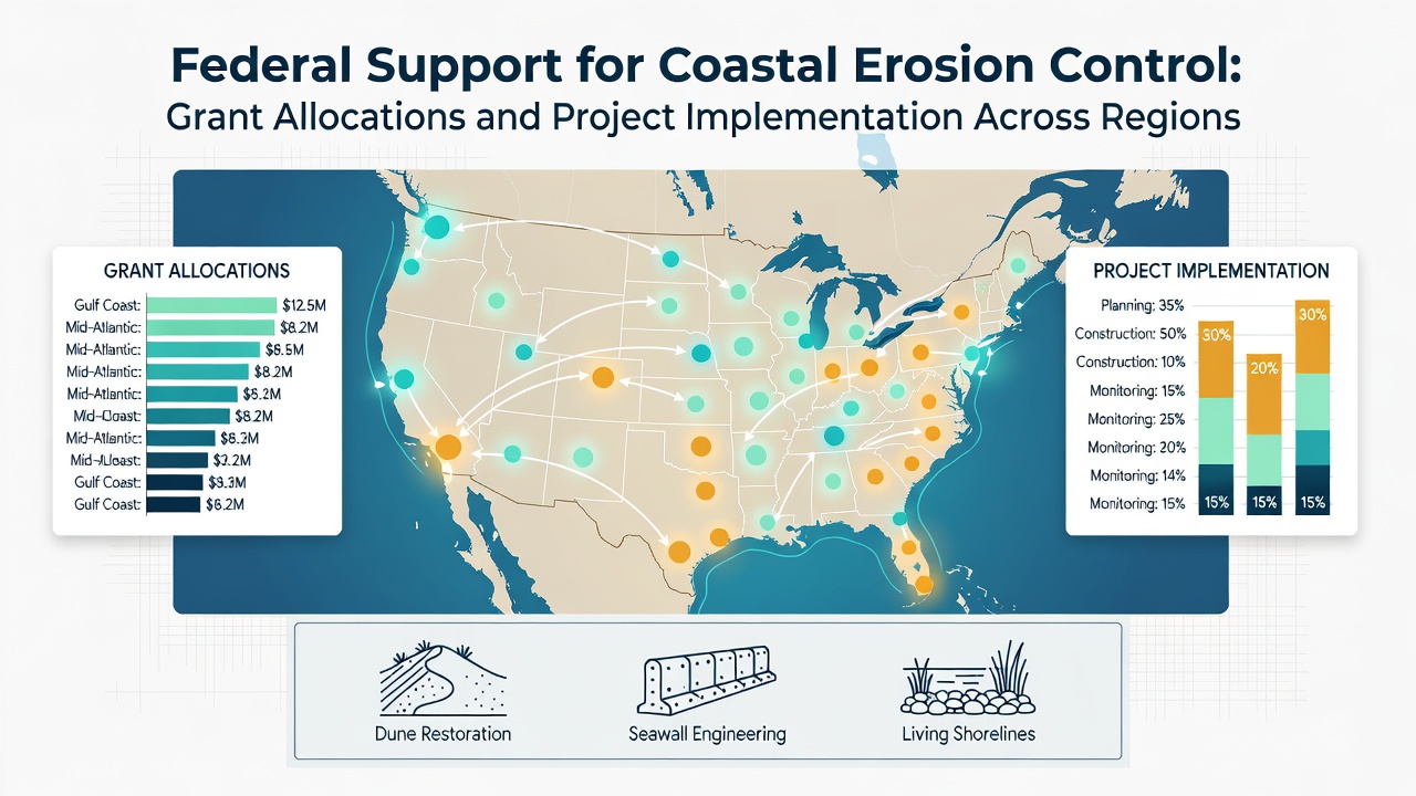 Federal Support for Coastal Erosion Control: Grant Allocations and Project Implementation Across Regions